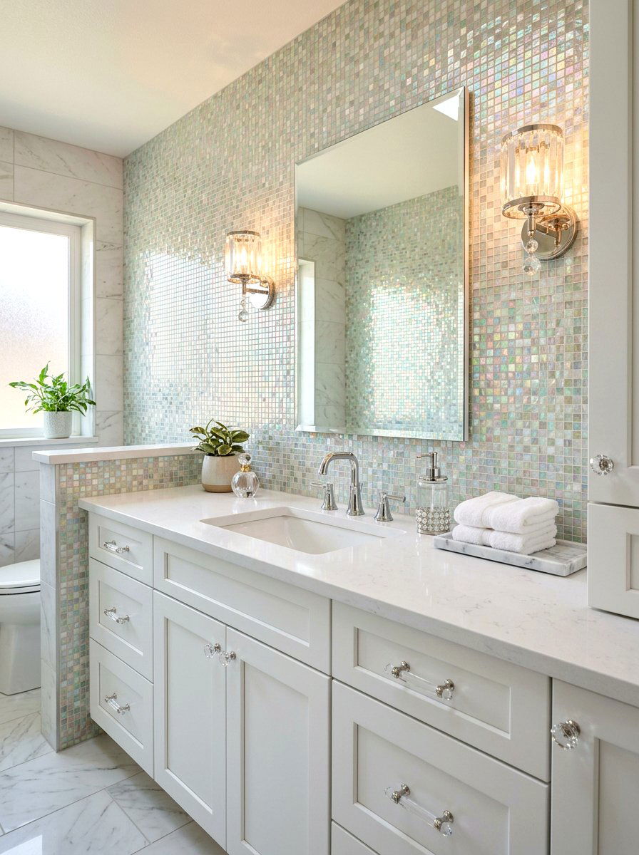 Iridescent Tile Backsplash - 30 fairycore bathroom ideas