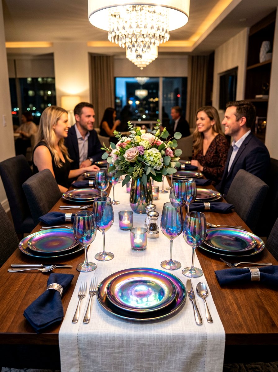 Iridescent dinnerware set - 30 iridescent home decor ideas