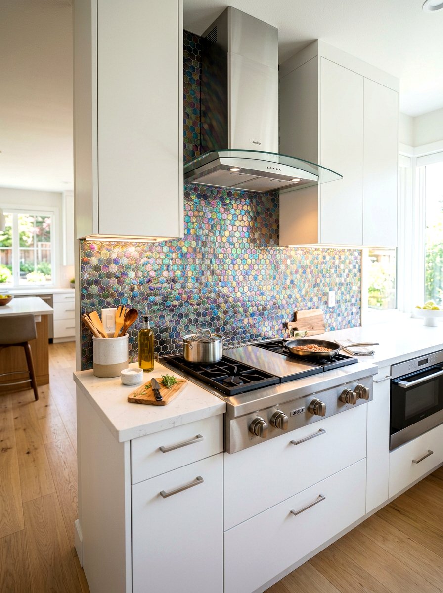 Iridescent kitchen backsplash - 30 iridescent home decor ideas