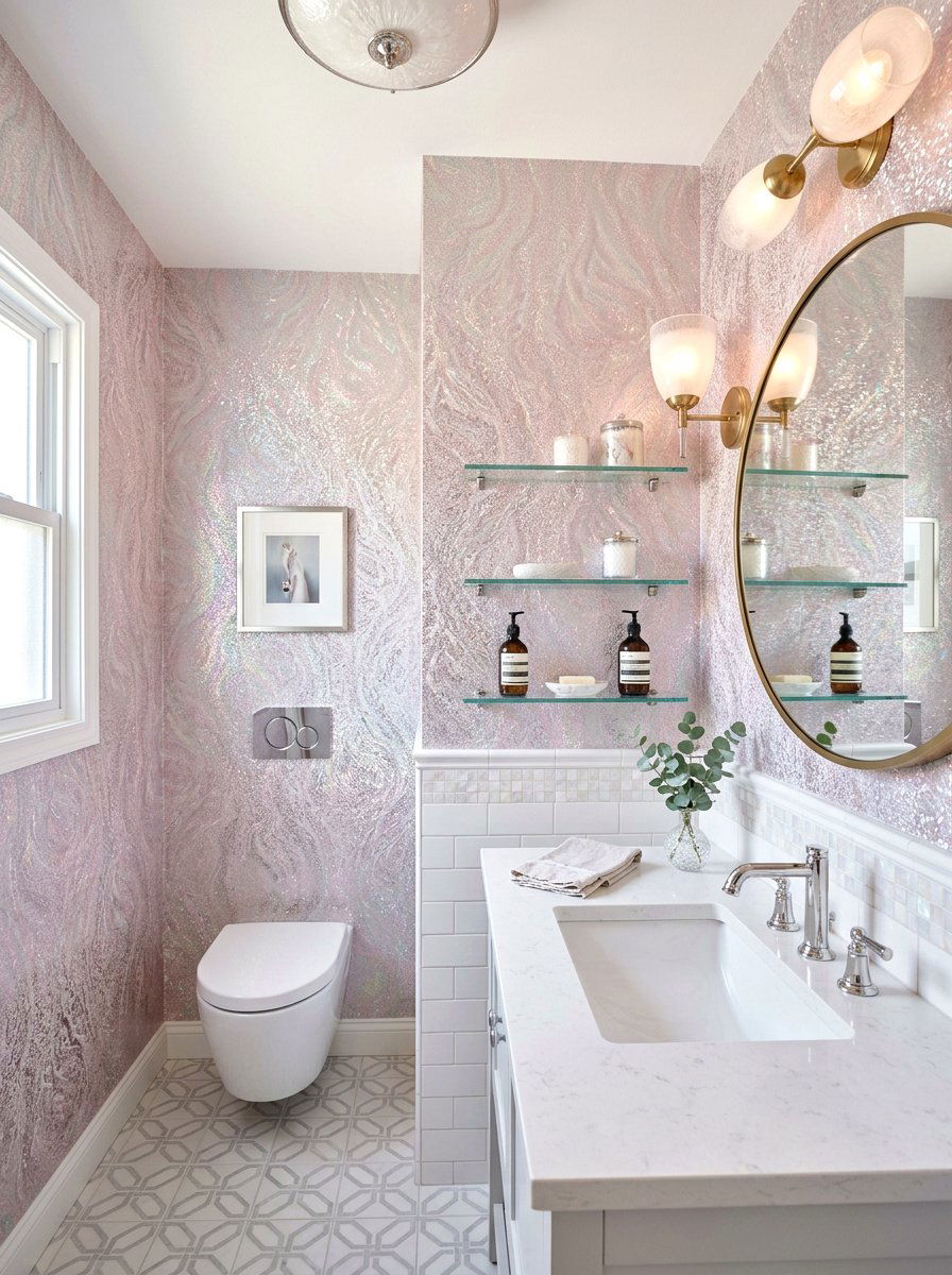 Iridescent shimmer wallpaper - 30 jewel box powder room wallpaper ideas