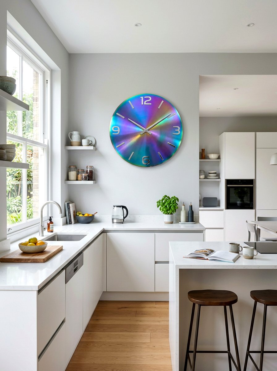 Iridescent wall clock - 30 iridescent home decor ideas