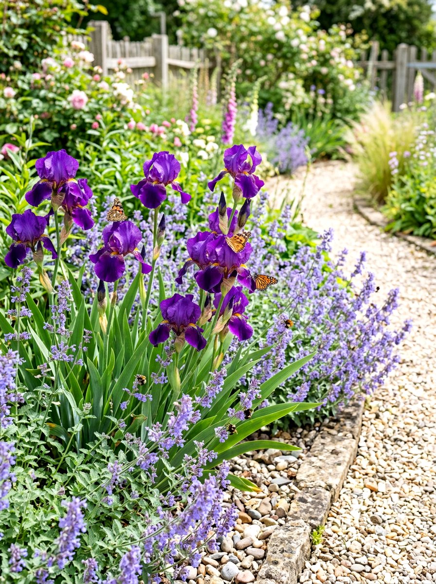 Iris and catmint contrast - 30 iris garden ideas