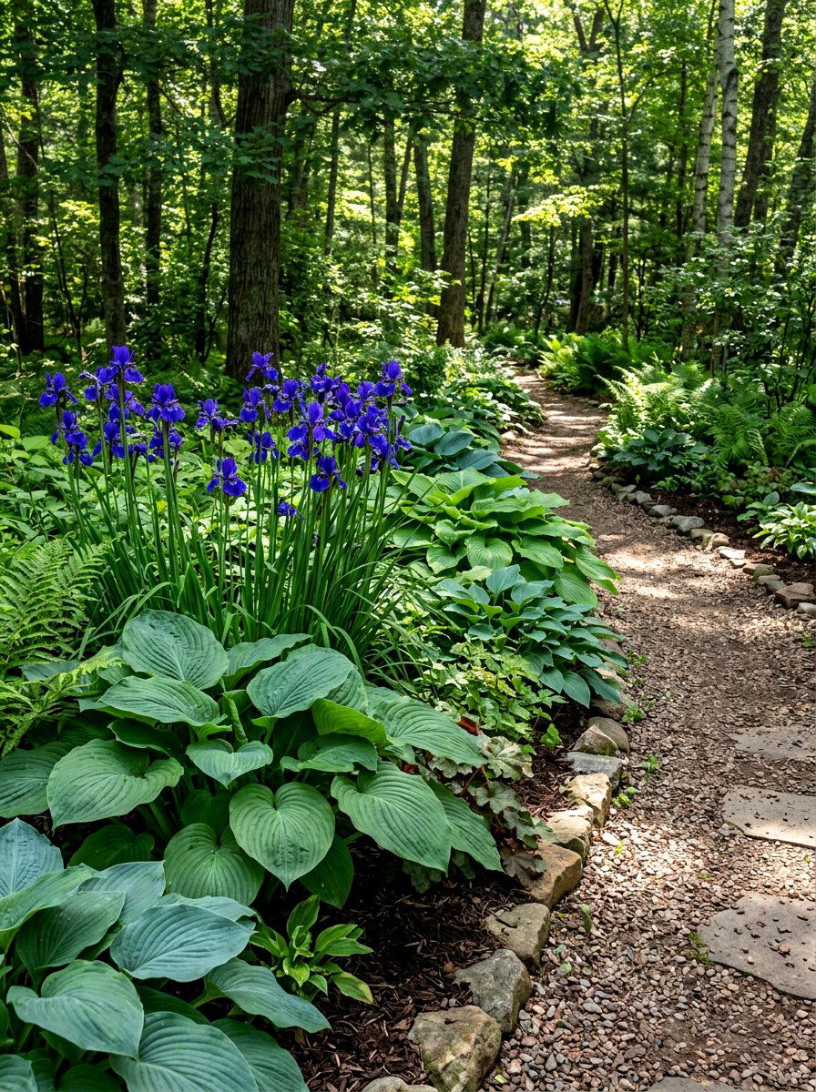 Iris and hosta shade edge - 30 iris garden ideas