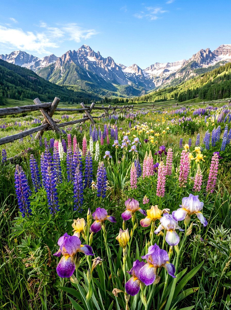 Iris and lupine display - 30 iris garden ideas