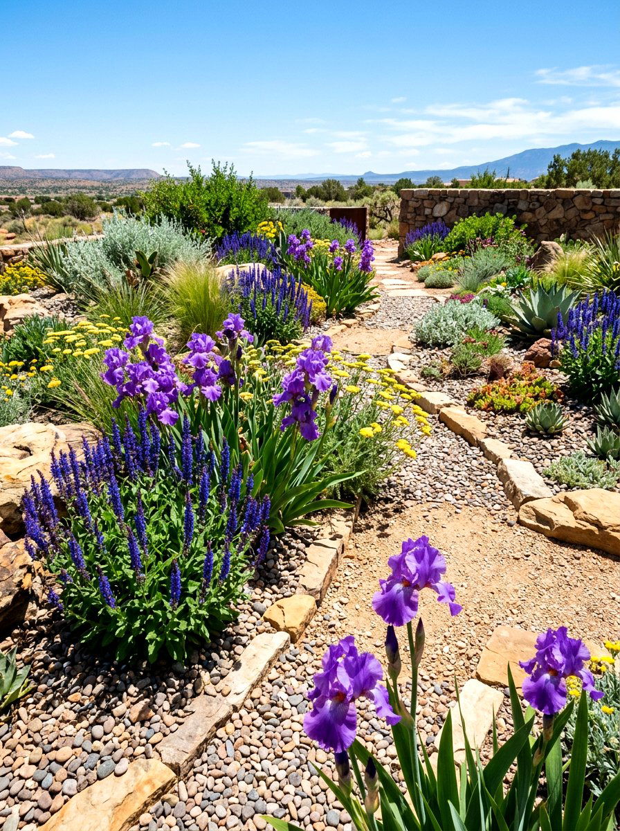 Iris and salvia xeriscape - 30 iris garden ideas