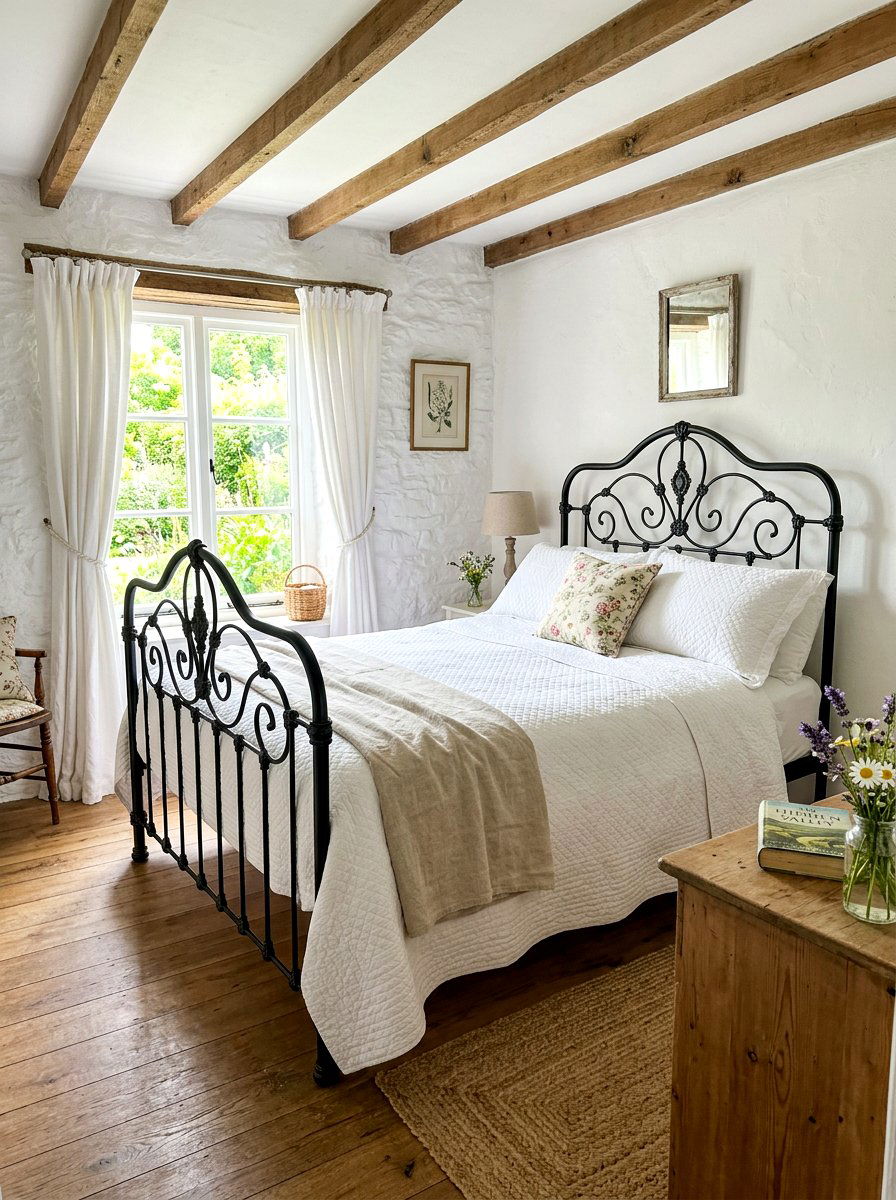Iron Bed Frame - 30 tiny cottage bedroom ideas