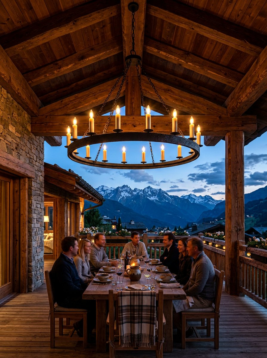 Iron Chandelier Lighting - 30 chalet porch ideas