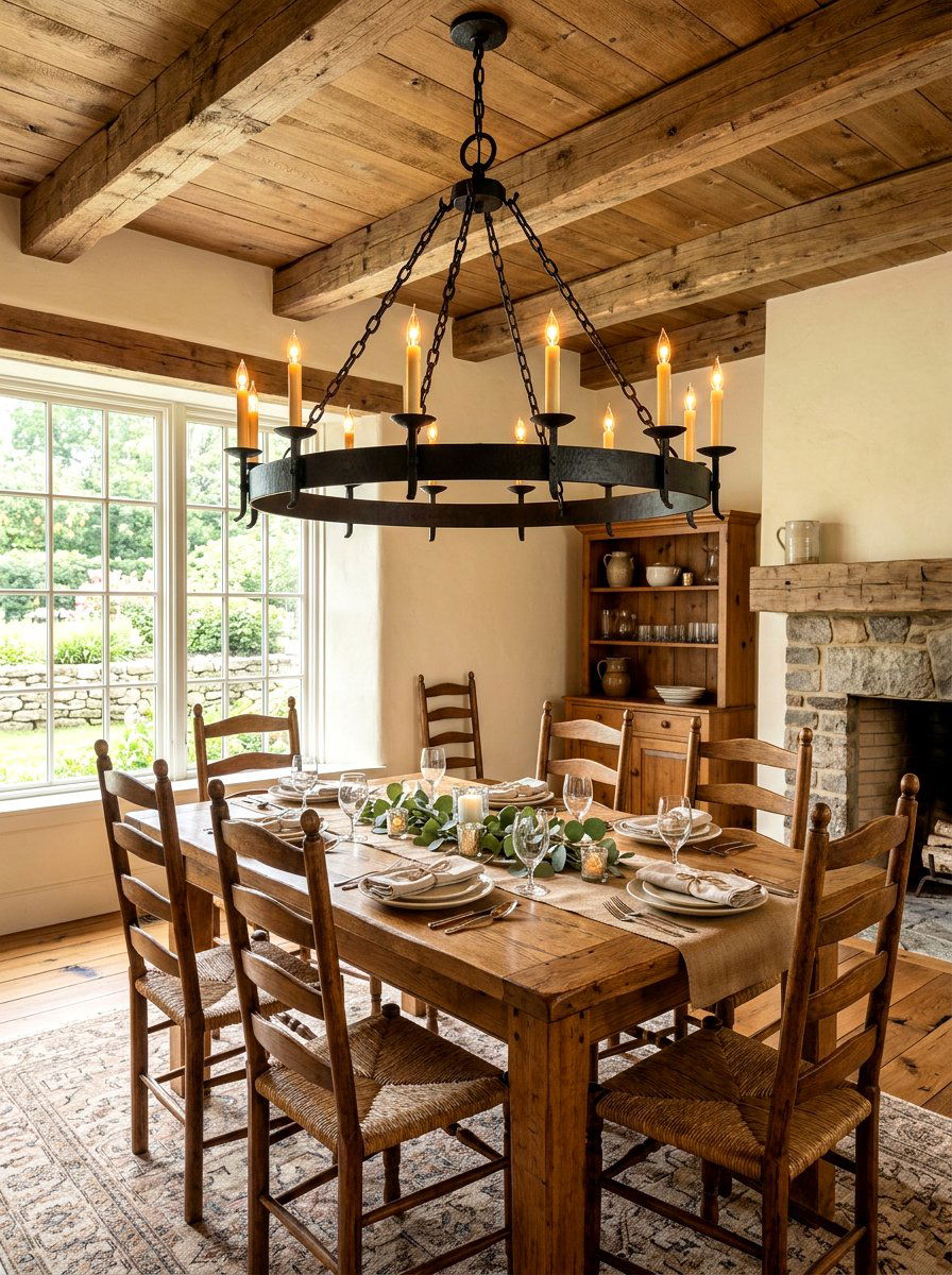 Iron Chandelier Lighting - 30 rustic dining room ideas