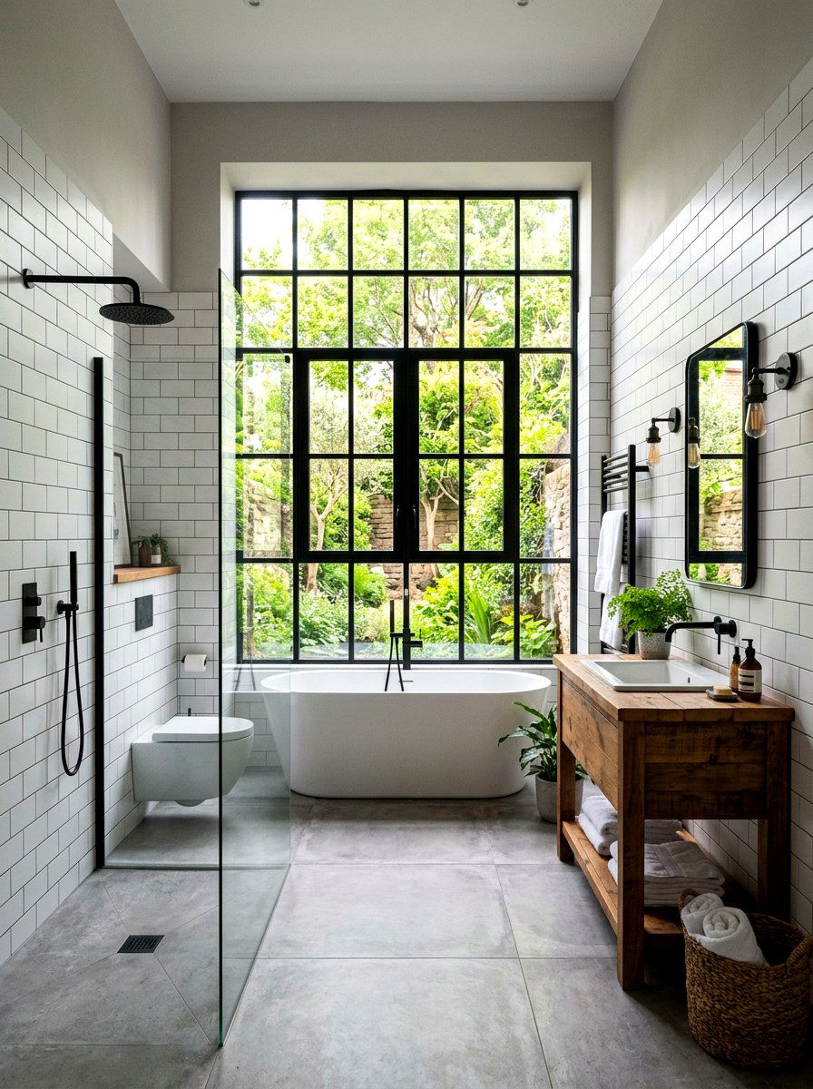 Iron Framed Window - 30 Parisian bathroom ideas