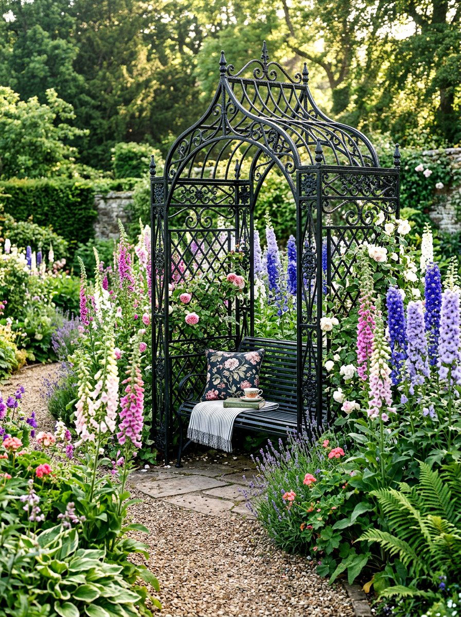 Iron Garden Arbor With Bench - 30 arbor garden entrance ideas