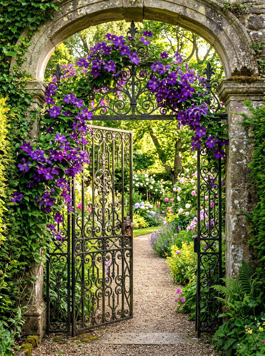 Iron Gate With Climbing Vines - 30 vertical garden privacy wall ideas