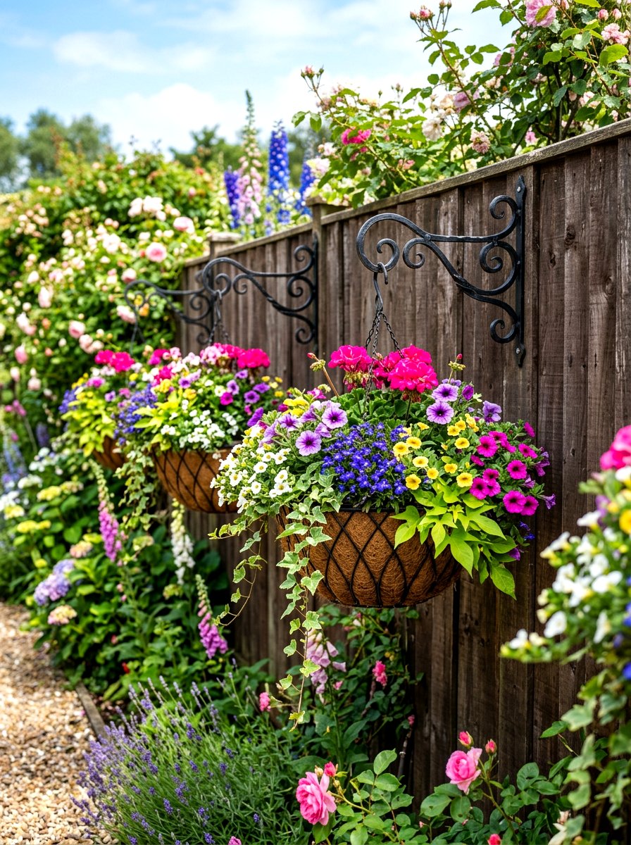 Iron Hook Basket - 30 fence planter ideas