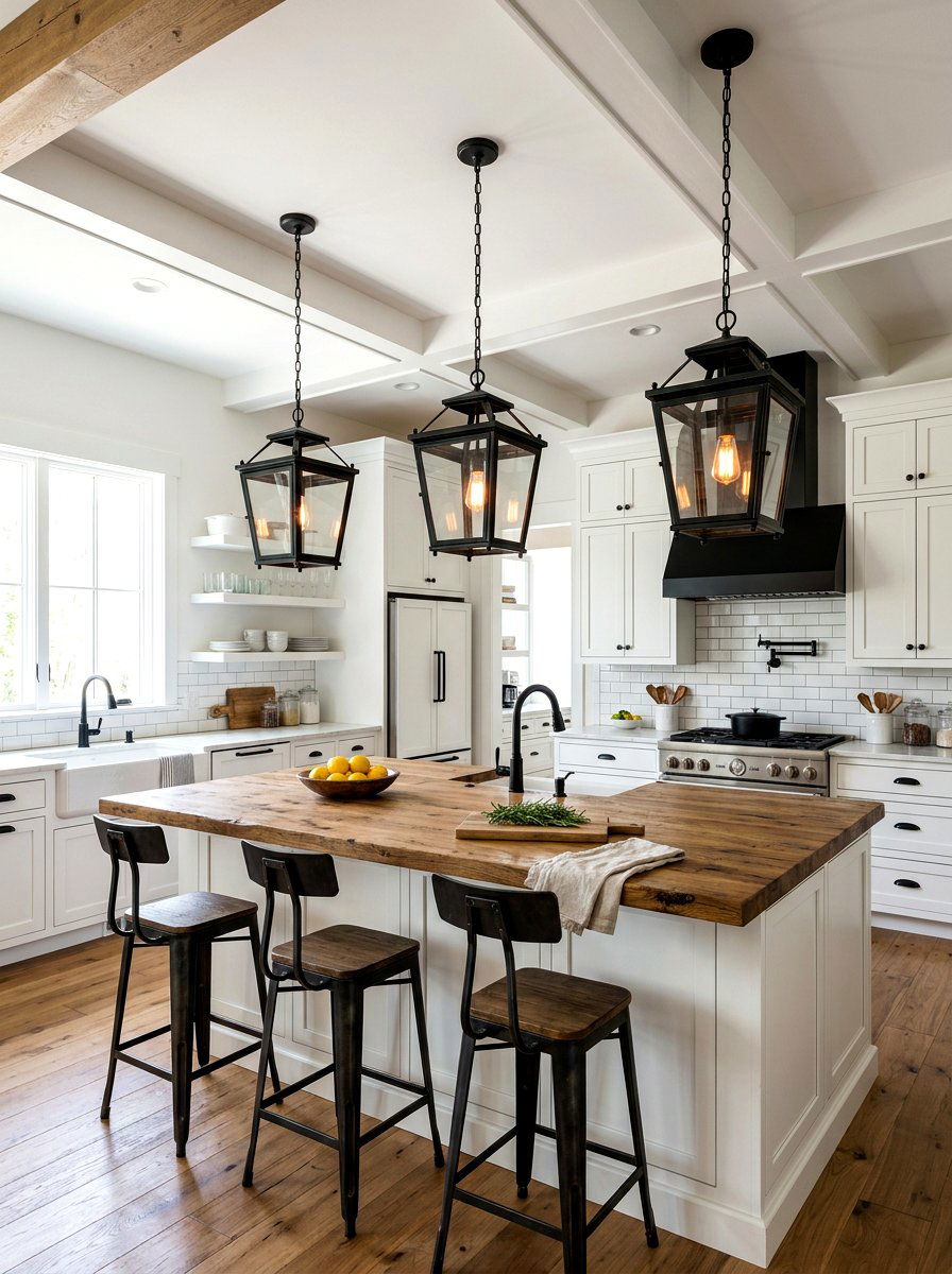 Iron Pendant Lighting - 30 English cottage kitchen ideas