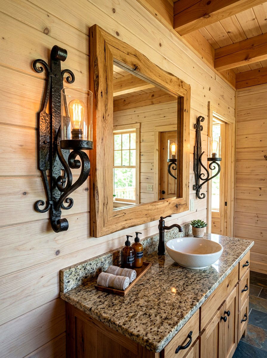 Iron Wall Sconce - 30 cabin bathroom ideas