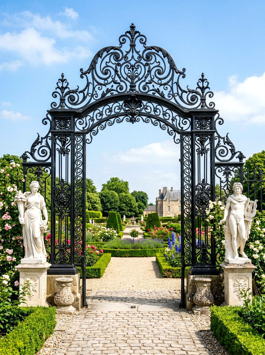 Iron scrollwork entry arbor - 30 arbor entry exterior ideas