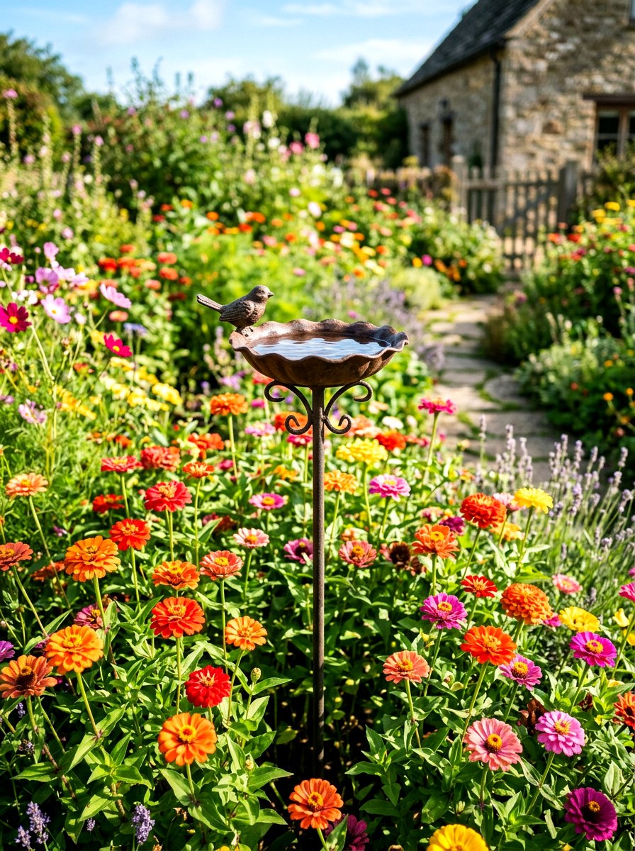 Iron stake bird bath - 30 front yard bird bath ideas