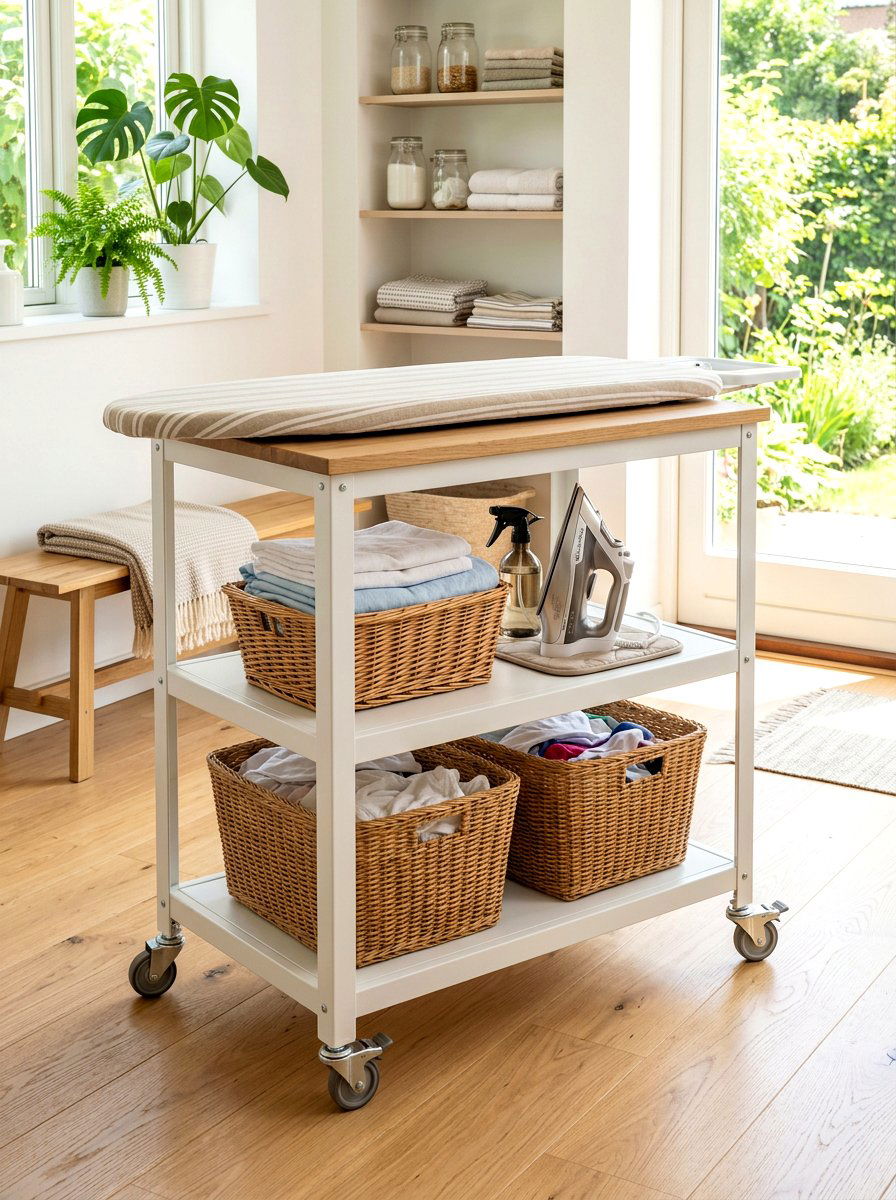 Ironing board cart with wheels - 30 ironing board storage ideas