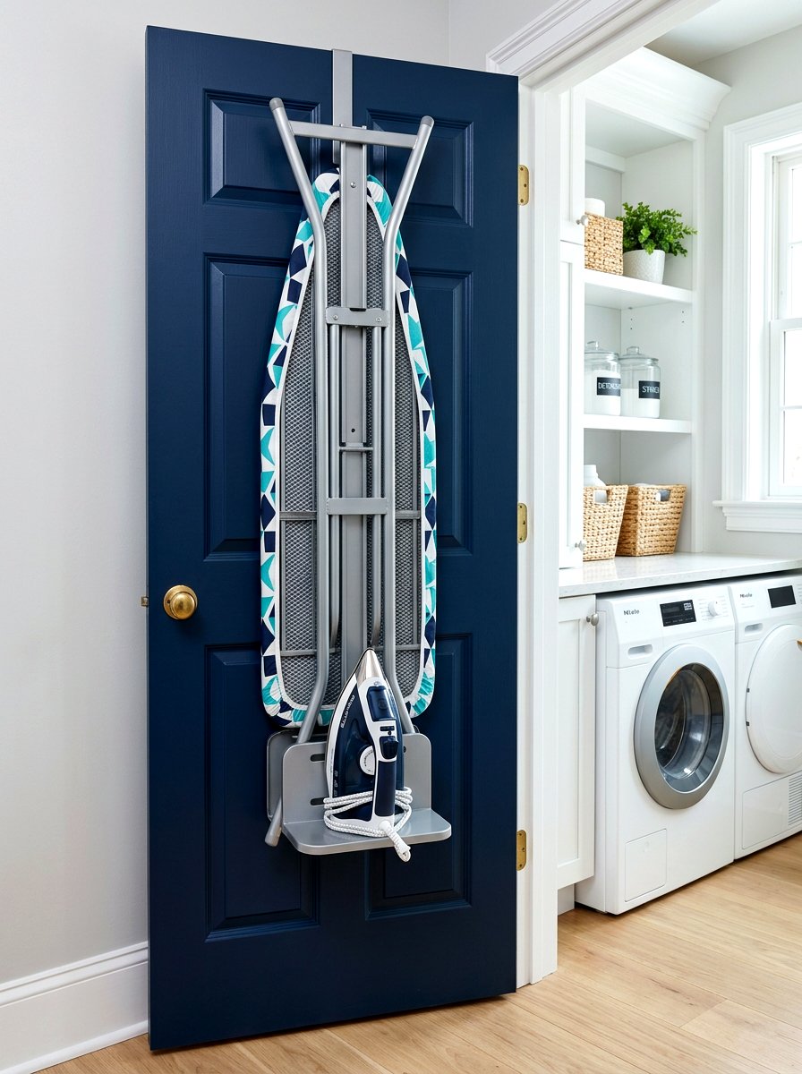 Ironing board door mount - 30 organizing a laundry closet ideas