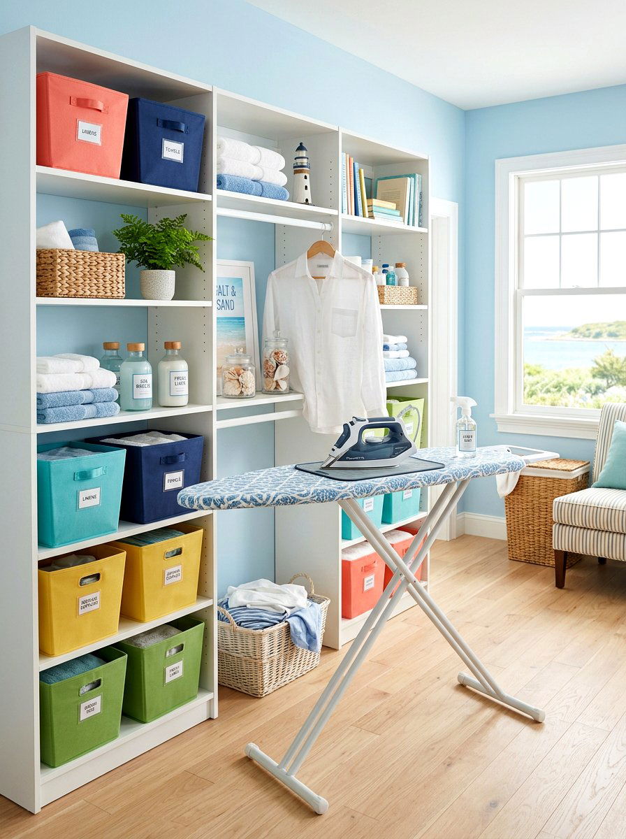Ironing board station with shelves - 30 ironing board storage ideas