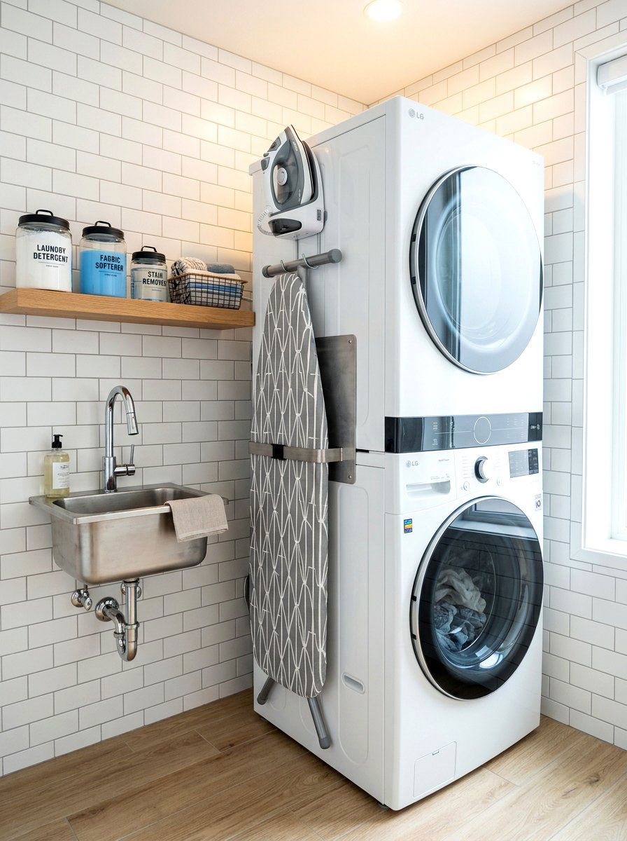 Ironing board storage on side of washing machine - 30 ironing board storage ideas