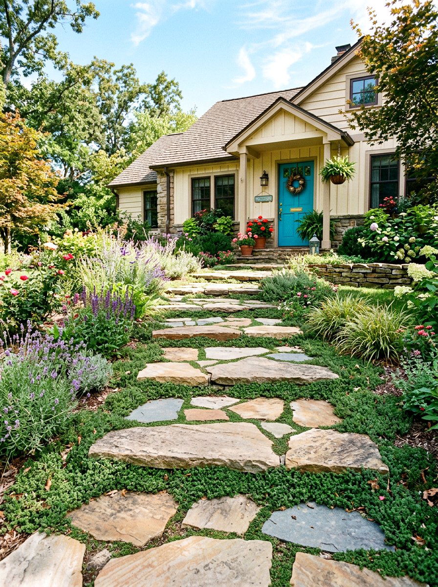 Irregular Flagstone Path - 30 stone front steps ideas