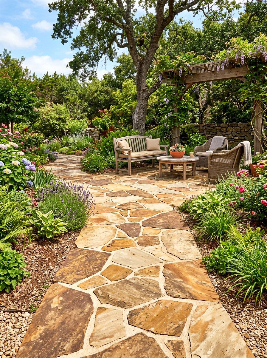 Irregular Flagstone Path - 30 stone walkway ideas