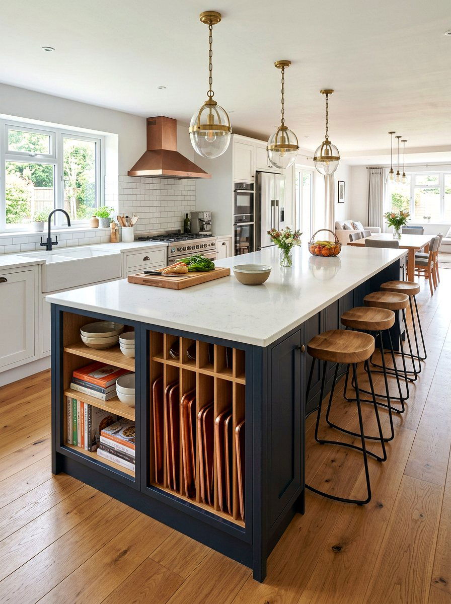Island Side Shelving - 30 baking sheet storage ideas