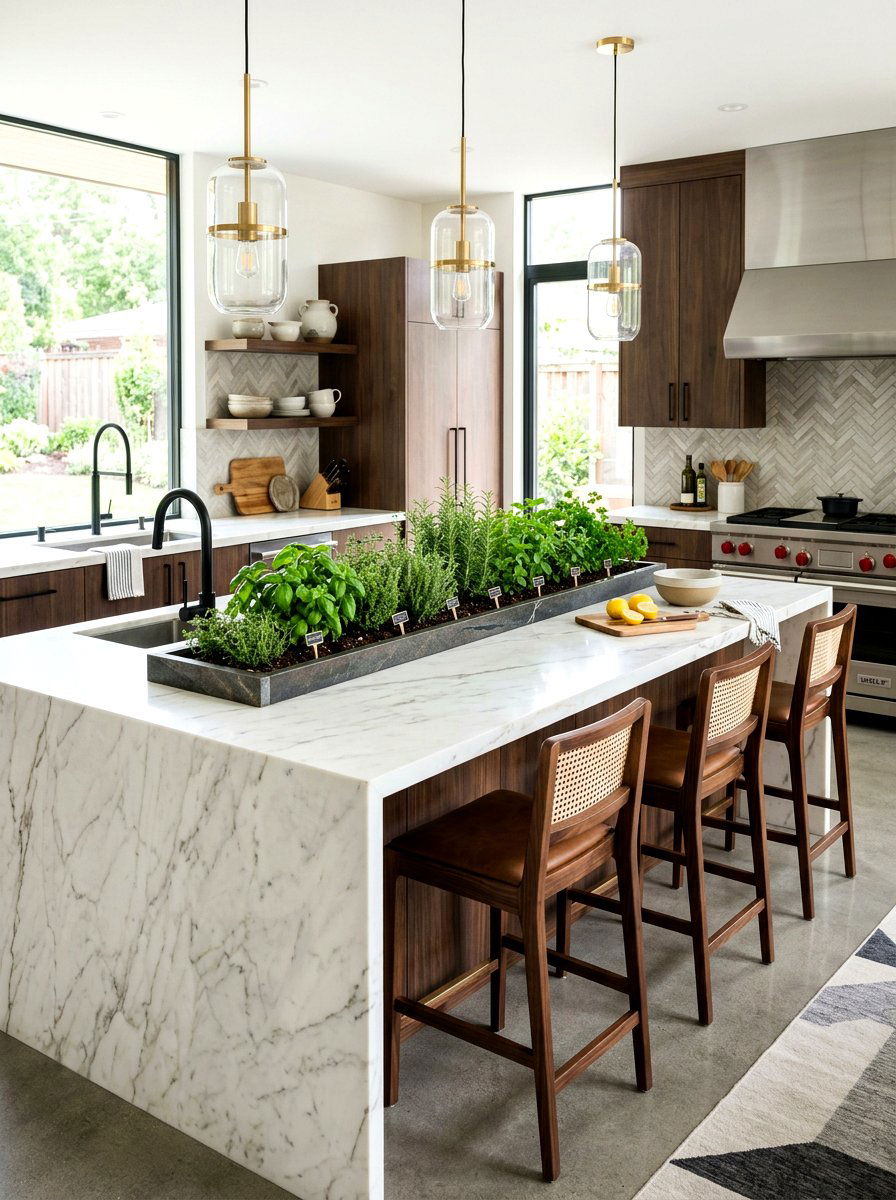 Island bench herb planter - 30 kitchen herb garden ideas