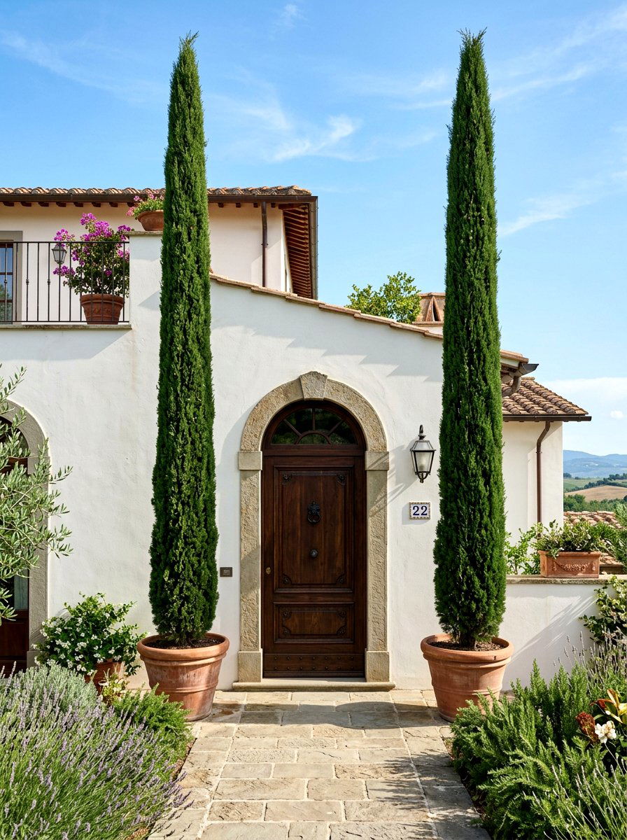 Italian Cypress Entryway - 30 evergreen landscaping ideas