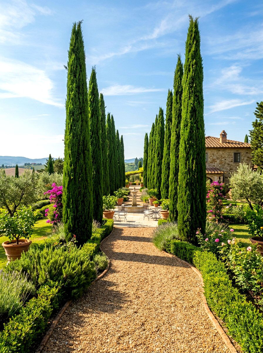 Italian Cypress Trees - 30 Tuscan revival patio ideas
