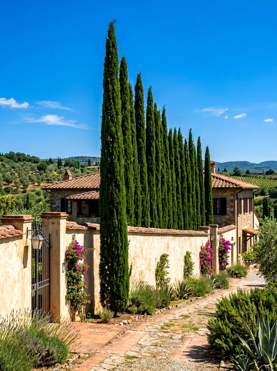 Italian Cypress screen - 30 evergreen privacy border ideas