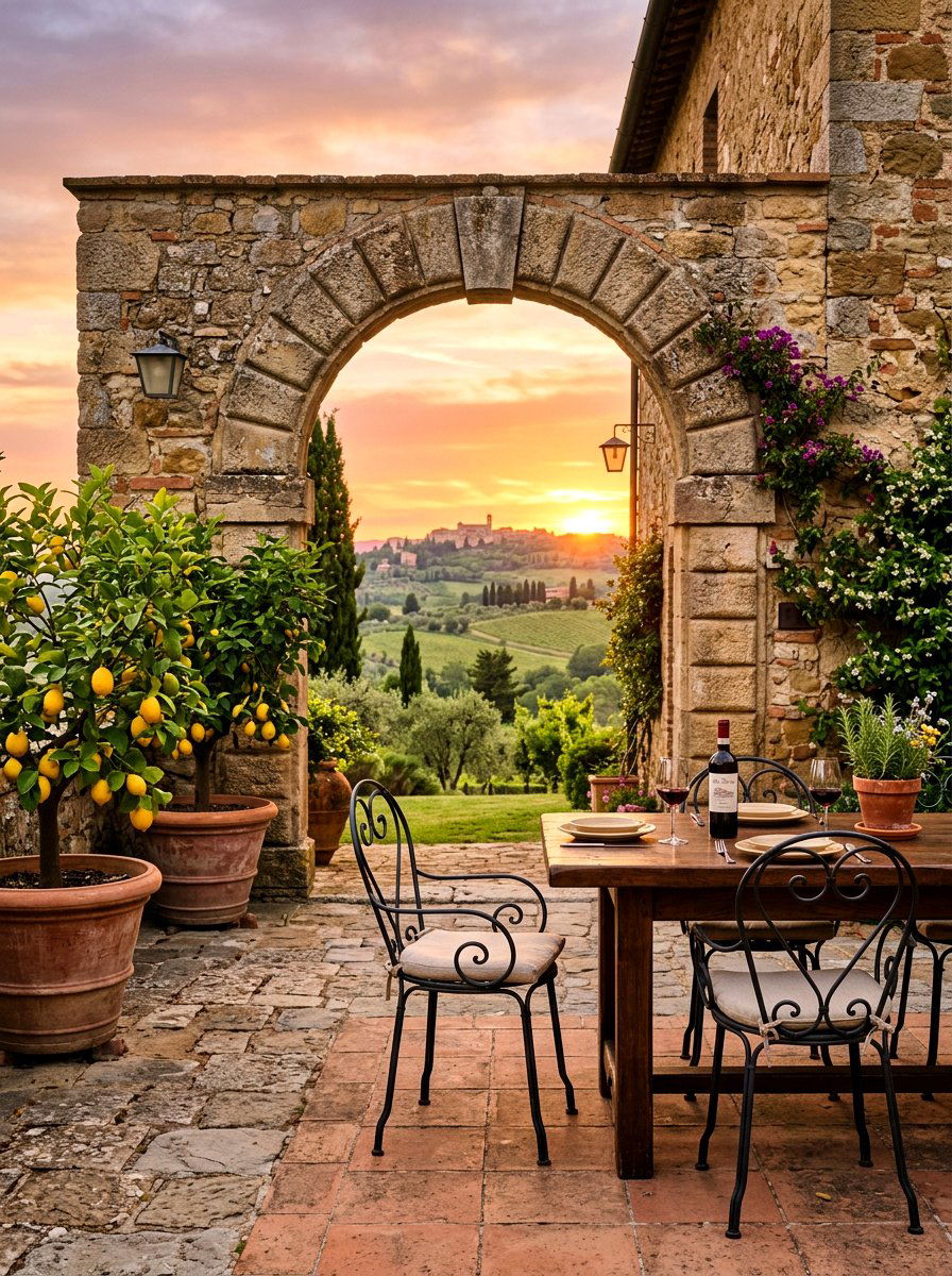 Italian Stone Archway - 30 outdoor dining area ideas