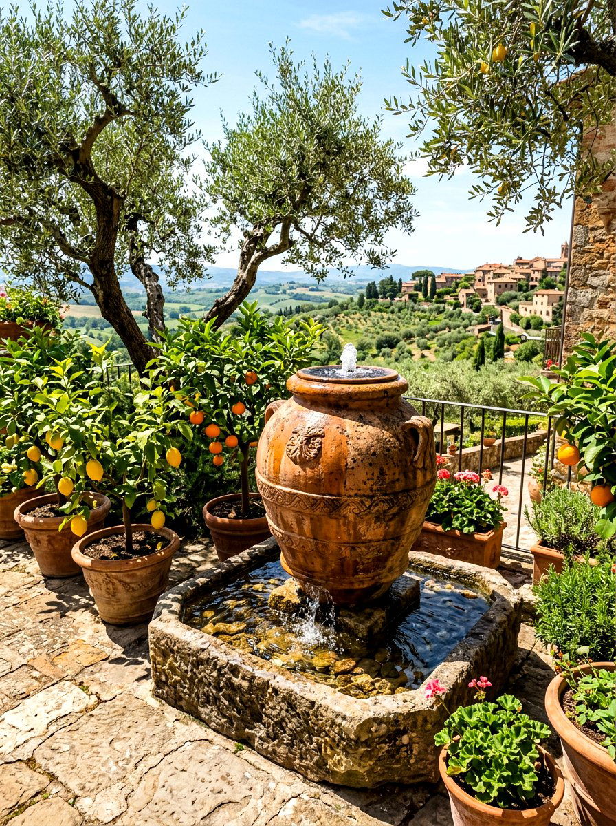 Italian Terracotta Jar - 30 outdoor courtyard fountain ideas