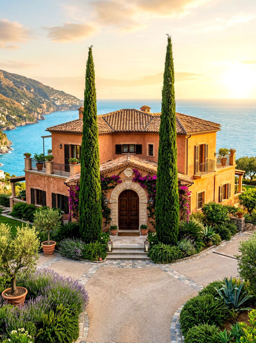 Italian cypress front entrance - 30 evergreen front yard ideas