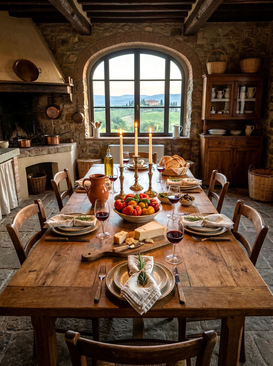 Italian farmhouse dinner table - 30 tomato tablescape ideas