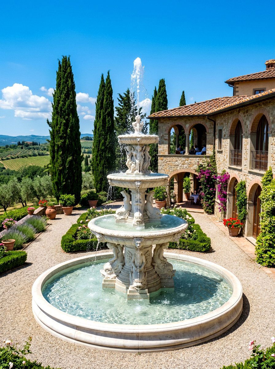 Italian villa tiered fountain - 30 courtyard fountain garden ideas