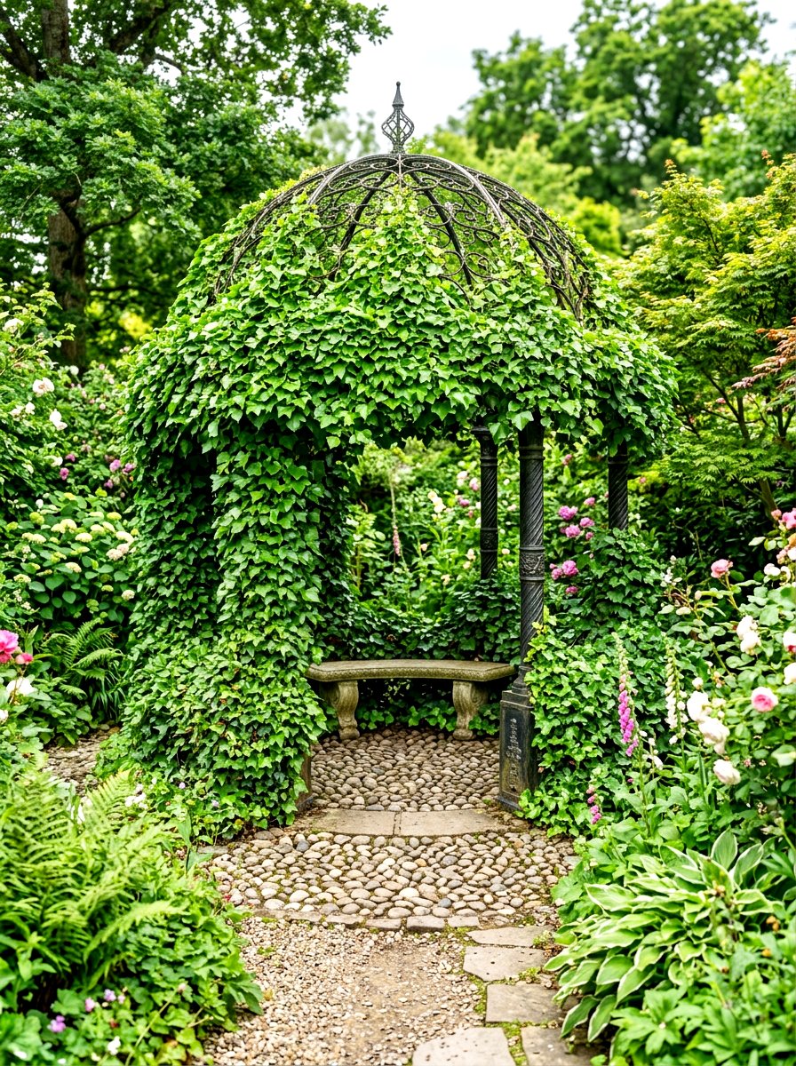 Ivy Covered Gazebo - 30 hidden garden room backyard ideas