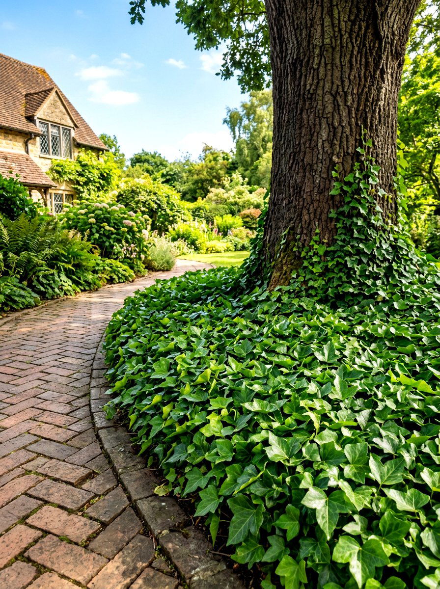 Ivy Groundcover Bed - 30 tree border landscaping ideas
