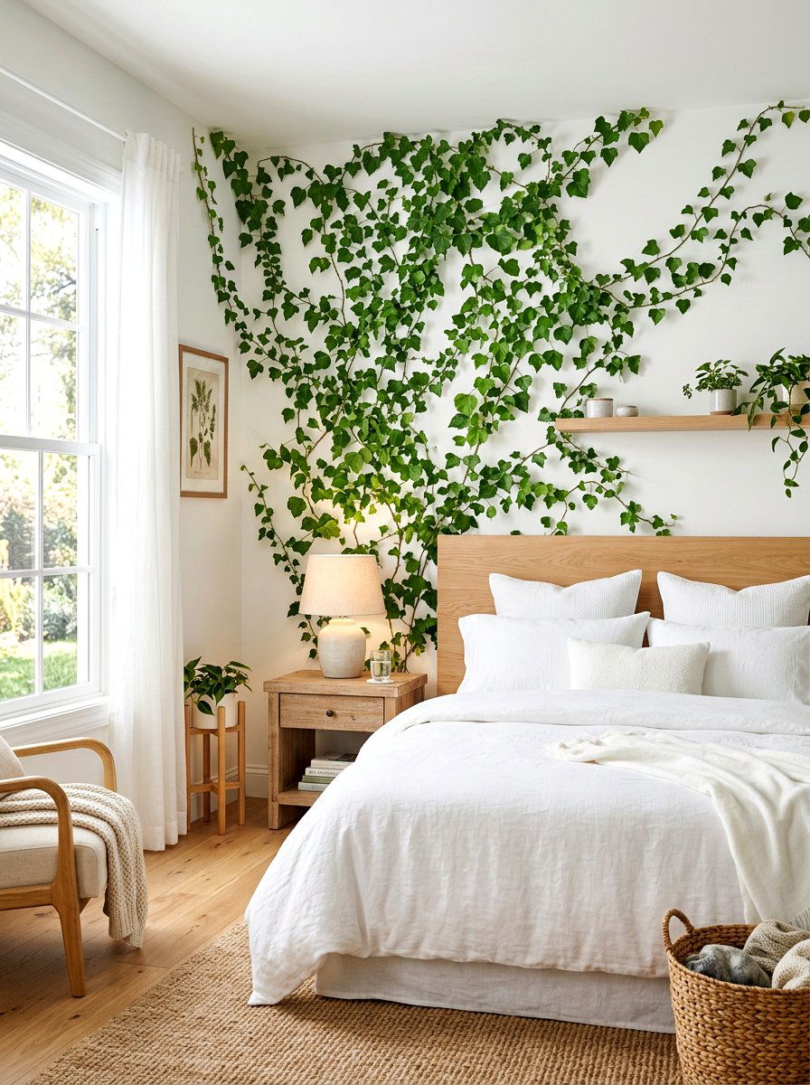 Ivy vine bedroom wall - 30 garden inspired spring decor ideas