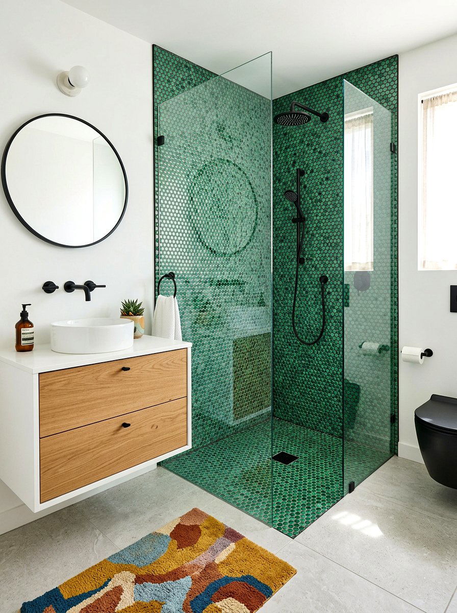 Jade Green Penny Tile - 30 jade bathroom ideas