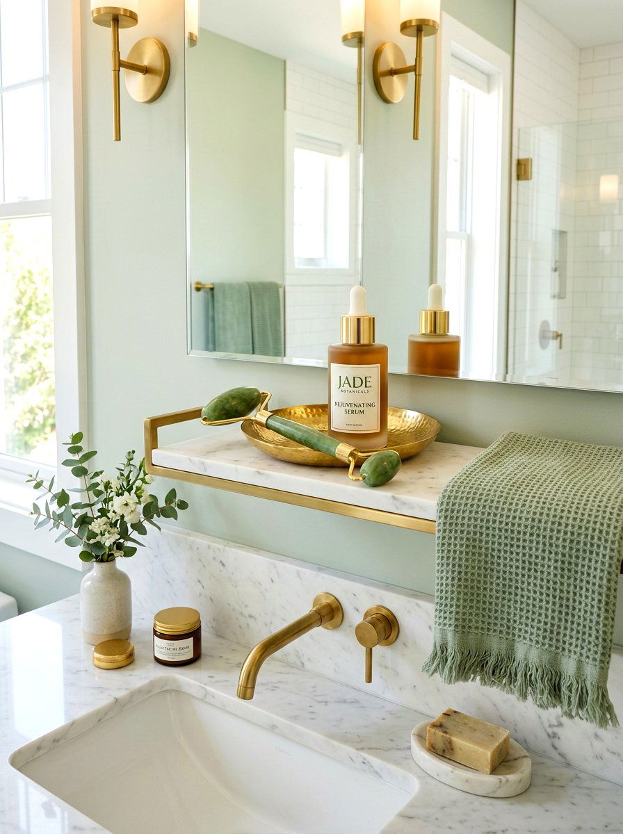 Jade roller beauty shelf - 30 wellness shelf styling ideas