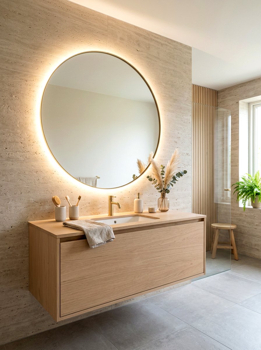 Japandi Bathroom Backlit Mirror - 30 Japandi bathroom ideas