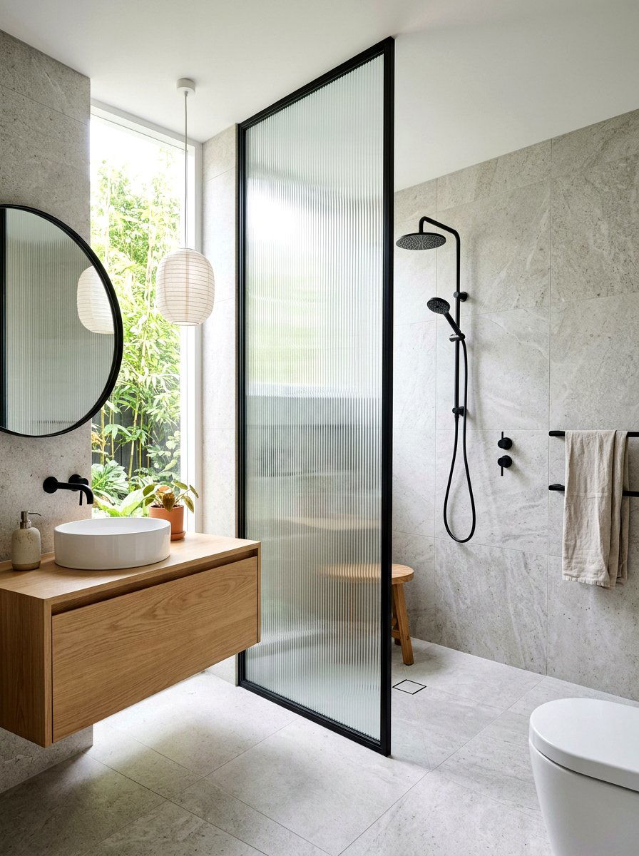 Japandi Bathroom Fluted Glass - 30 Japandi bathroom ideas