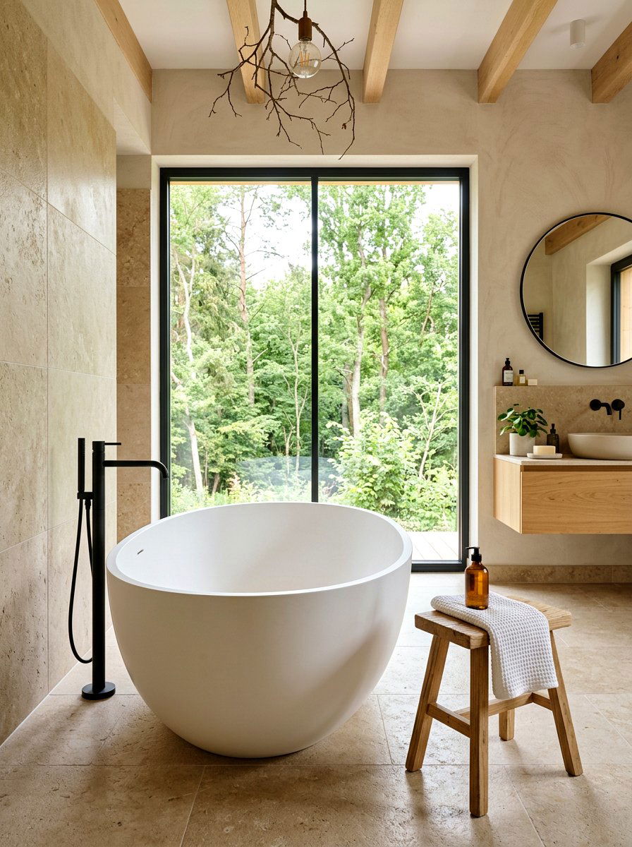 Japandi Bathroom Freestanding Oval Tub - 30 Japandi bathroom ideas