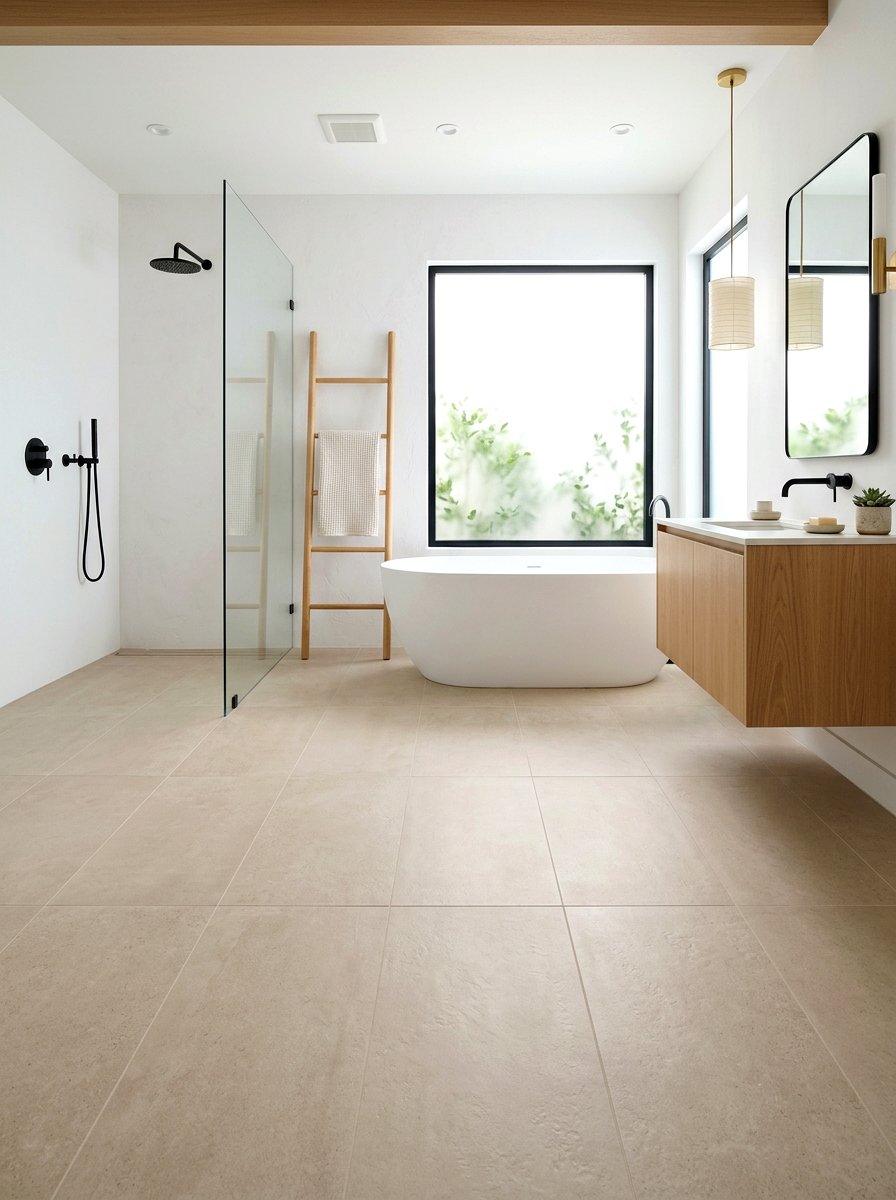 Japandi Bathroom Large Tiles - 30 Japandi bathroom ideas