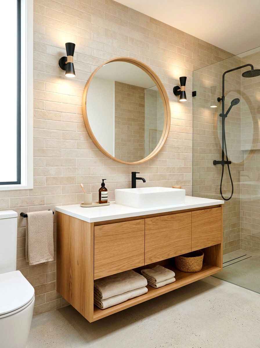Japandi Bathroom Oak Vanity - 30 Japandi bathroom ideas