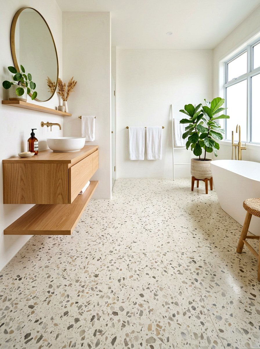 Japandi Bathroom Terrazzo Floor - 30 Japandi bathroom ideas