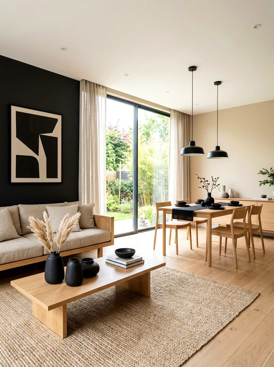 Japandi Black And Beige Interior - 30 black and beige living room ideas