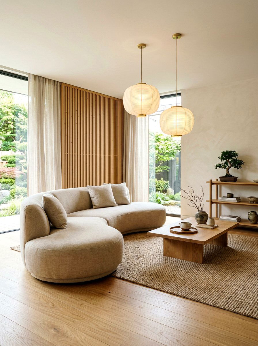 Japandi Curved Sofa - 30 curved sofa living room ideas