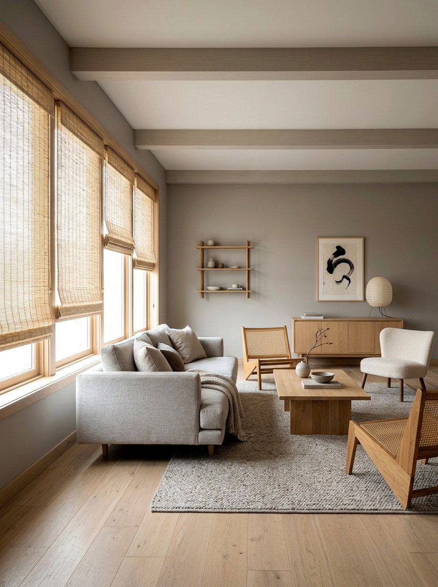 Japandi Living Room Bamboo Shade - 30 bamboo shade ideas